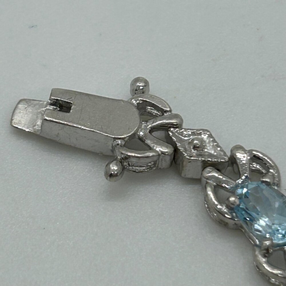 Sterling Silver Tennis Bracelet Blue Gemstones 6.5 " Vintage 1980 11.11grams - Picture 4 of 16
